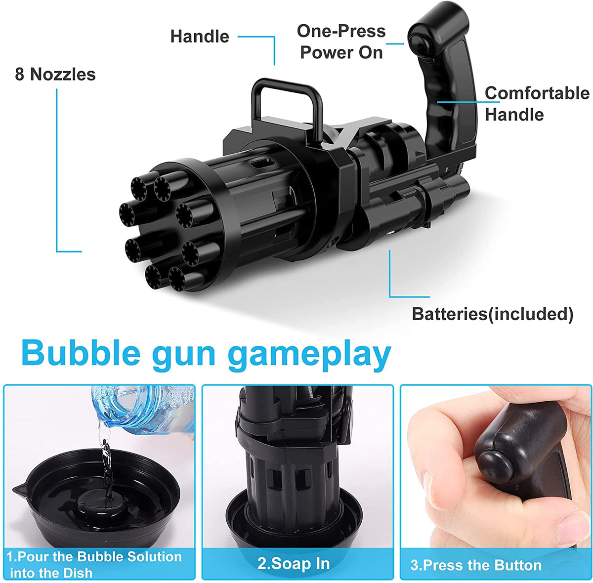 Gatling Automatic Water Bubble Gun Toy For Kids