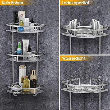 (Free Home Delivery) 3-Tier Aluminium Corner Bathroom Shelf