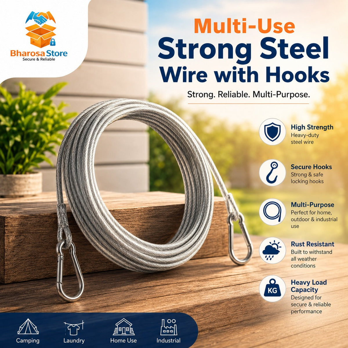 (FREE HOME DELIVERY) Multi-Use Strong Steel Wire with Hooks