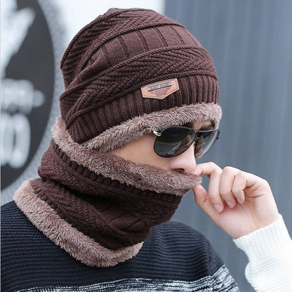 Winter Warm Cap With Neck Warmer Set – Wool Fleece Fur Knitted Beanie For Men & Women